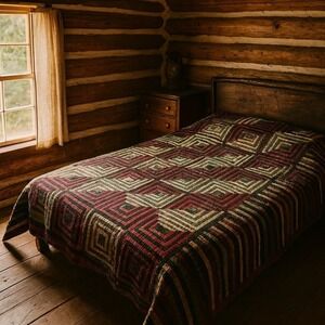 "Cabin Keeper" – 73" x 70" Heavy Vintage Cutter Quilt  #170‎